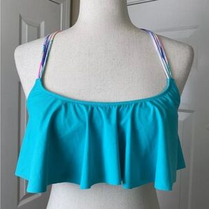 Victoria's Secret PINK Swim Bikini Top Womens Size SMALL Flounce Ruffle Blue